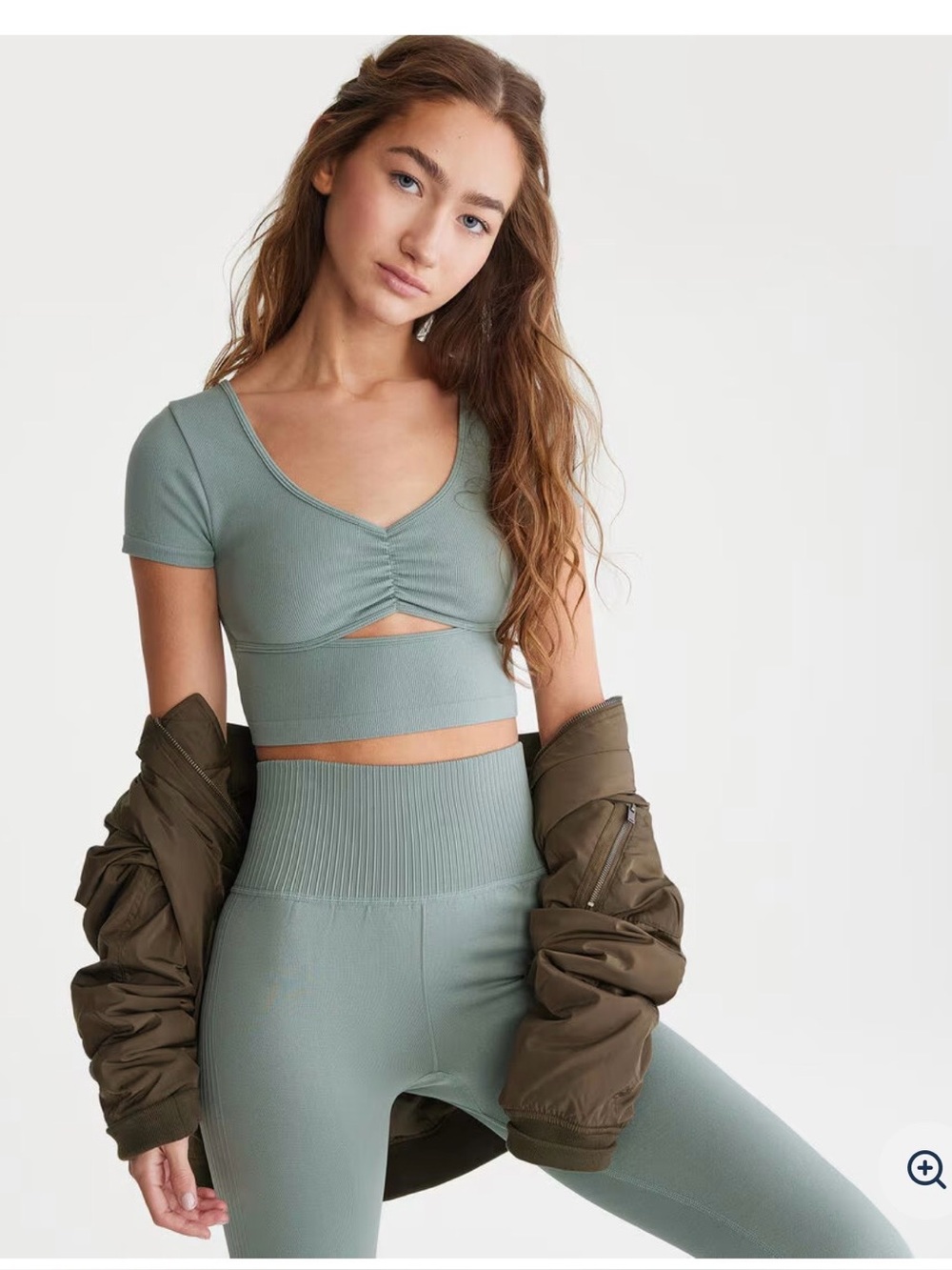 Aeropostale Sage Green Ribbed Ruched Crop Top